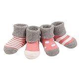 Elufly Unisex Cotton Warm Baby Socks 6-12 Months Oddler Socks Basic Cuff Designer Socks 4 Pairs (0-6 months, Pink)