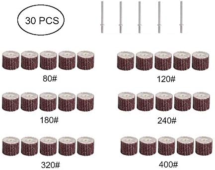 Shank Mounted Flap Wheels With 1/8" Mandrel, 30 Pack 1"x1" Abrasive Flap Drum, Aluminum Oxide Sanding Flap Wheels for Drill, 80/120/180/240/320/400 Grit Abrasive Sanding Wheel Rotary Grinding Tool