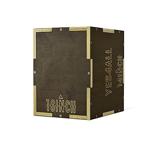 Yes4All Plyo Box, 3-in-1 Wooden Box Jumps for Home Gym (12/14/16 in), 450 lbs Boxes Step Up with Smooth Edges & Wide Built-in Handles for Jumping, Strength Training, Lunges, Squats, Dips