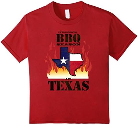 unisex-child It's Always BBQ Season in Texas Flames Lone-star T-Shirt 10 Cranberry