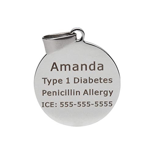 Round Medical Alert ID Necklace Stainless Steel 18 Heart Symbols Dog Tag for Women Girls Free Engraving