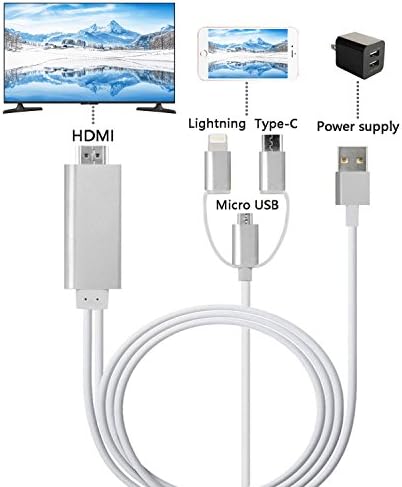 ISEAN 3 in 1 Lightning/Micro USB/Type-C to HDMI Cable, Mirror Mobile Phone Screen to TV/Projector/Monitor, 1080P HDTV Adapter for iPhone iPad and Android Phones (Silver)