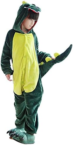 Highbest Childrens Homewear Cosplay Pajamas Cartoon Animal Onesies (125(Age10-12), Green Dinosaur)
