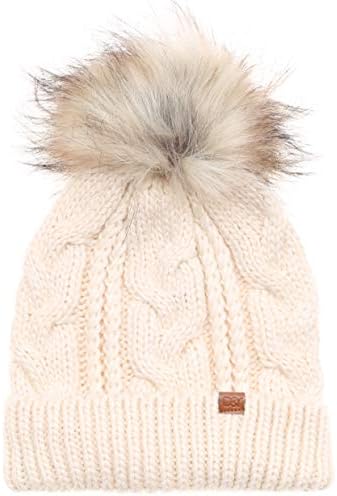 Kids Youth Boys & Girls Ages 7-12 Winter Thick Stretchy Cable Knitted Pom Pom Beanie Hat