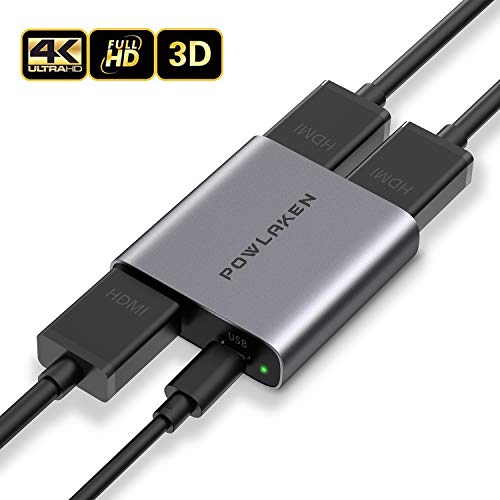 HDMI Splitter 1 in 2 Out - POWLAKEN 4K Aluminum HDMI Splitter, Powered HDMI Splitter Supports 3D 4K@30HZ Full HD1080P for Xbox PS4 PS3 Fire Stick Roku Blu-Ray Player Apple TV HDTV - Thumbnail 7