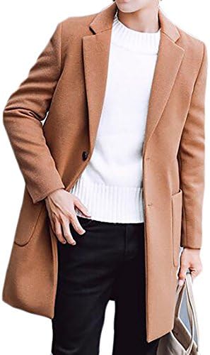 Tymhgt Men's Slim Fit Winter Warm Soft Wool Blend Pea Coats Camel L
