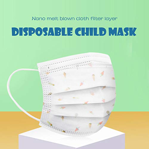 20/50 PCS Disposable Face Protection, Children 3-Layer Breathable Dust-Proof Cover with Elastic Earhook (White-20PCS)