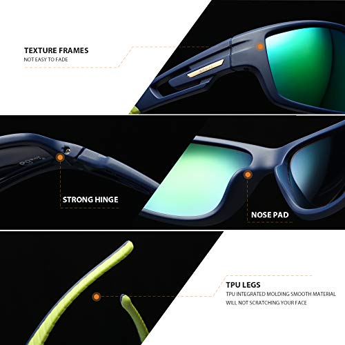 Bevi Men's Polarized Rectangular Wrap Around Cycling Sunglasses TR90