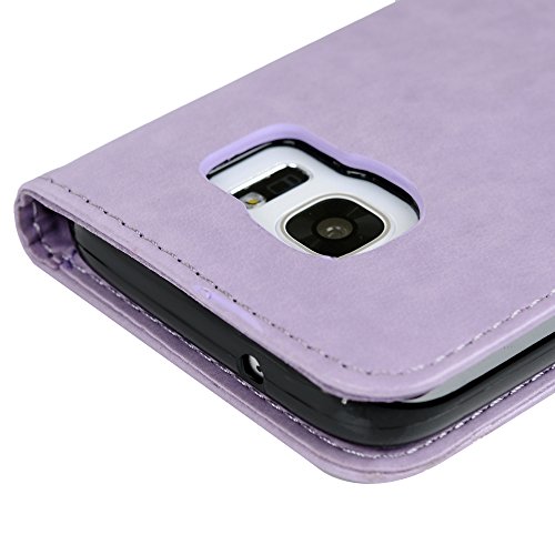 Galaxy S7 Case, Mavis's Diary 3D Handmade Embossed Wallet Bling Diamonds Butterfly Flowers PU Leather Magnetic Flip Folio Protective Shockproof Cover Card Holders - Purple