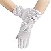 Lusiyu Girl Short Solid Child Size Wrist Length Formal Glove with Pearl Bow Embroidered flowers (White)