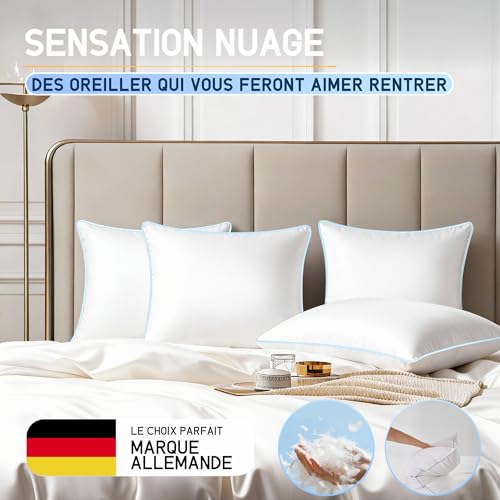 CloudÉtoile Luxury Feather Pillow 50 x 70 cm – 50 x 70 cm Hotel Quality Down and Feather Pillow – Comfort Feather Sleep Pillows 3 Chambers Oeko-Tex Certified – Sleep Like on the Clouds