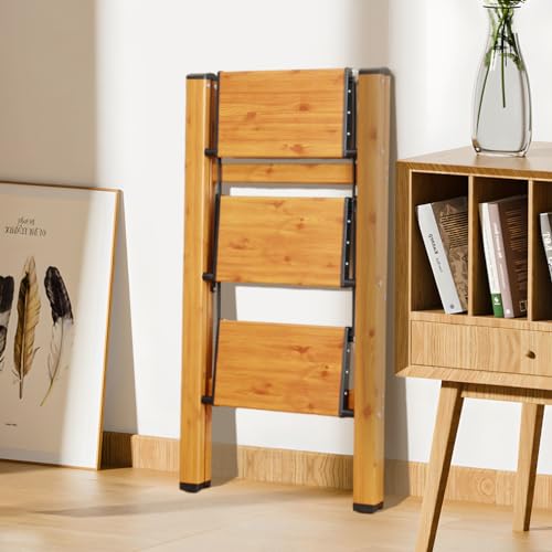 Baoyouni - 3 Step Ladder Aluminum Lightweight Folding Portable Steps with Non-Slip Steps and Wide Platforms, 150kg Capacity (330Lbs) for Kitchen, Garden, Home, Office - Black+