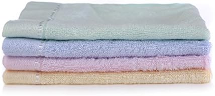 Taprilt Antibacterial Bamboo & Cotton, Washcloths with Shiny Ribbon, 13"x13", Face Cloths, Thin Style, Suitable for Kids, Set of 4, (Pink, Yellow, Green, Blue)