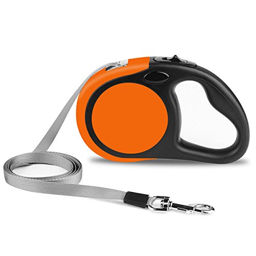 Fairwin Retractable Dog Leash, 16ft Dog Walking Leash with One Button Control and Ergonomic Hand Grip for Medium/Small Dogs(Orange-Black, 5M/16ft)