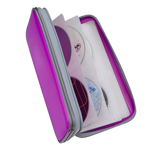 CD Case,COOFIT 80 Capacity DVD Storage DVD Case VCD Wallets Storage Organizer Flexible Plastic Protective DVD Storage Purple