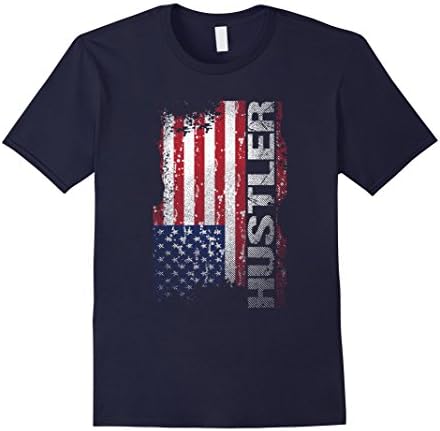 Mens Work Hard Play Hard, USA Flag Hustler T Shirt XL Navy
