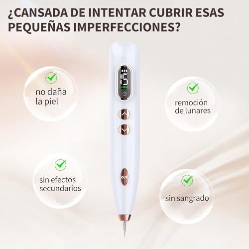 Pluma de Plasma, 15 Niveles, Dispositivo de Cuidado Facial con Tecnología de Plasma, USB Recargable, Pantalla LED, Compacto para Uso Personal y Profesional (Blanco Perla)