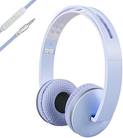 Wired Headset for Cell Phone 3.5mm Adapter, KAYSION Foldable Headphone for Sport, Travel, Work, Portable Headphones with Microphone for Computer and iPad, for Iphone and Android Devices (Blue)