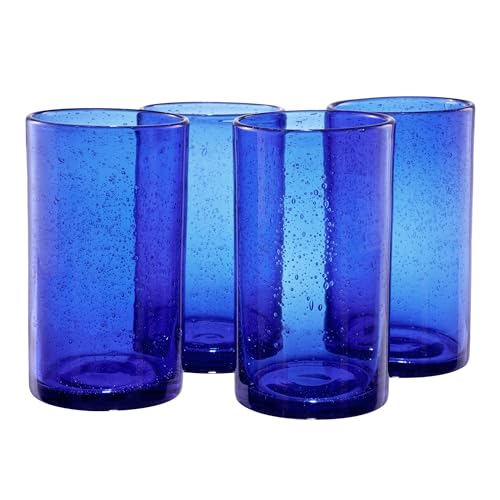 Photo 1 of Artland 17oz Highball Tumbler, Set of 4 | Iris Seeded Design, Cobalt Blue | Drinking Glass for Parties and Everyday Use - Mojito, Whiskey, Cocktail | Glassware & Kitchenware Essentials