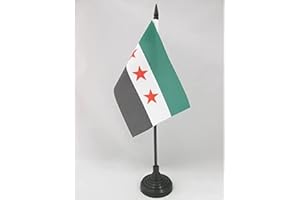 Free Syrian Army Table Flag 4'' x 6'' - Army of Syria Desk Flag 15 x 10 cm - Black plastic stick and base - AZ FLAG