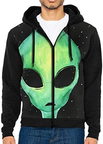 HEHE TAN Mens Pullover Hood Green Alien Face Shape Zip Hoodies Hooded Cool Jackets Coats