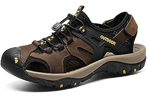 MGGMOKAY Men's Hiking Sandals Closed Toe Leather Sandals Walking Sport Sandals