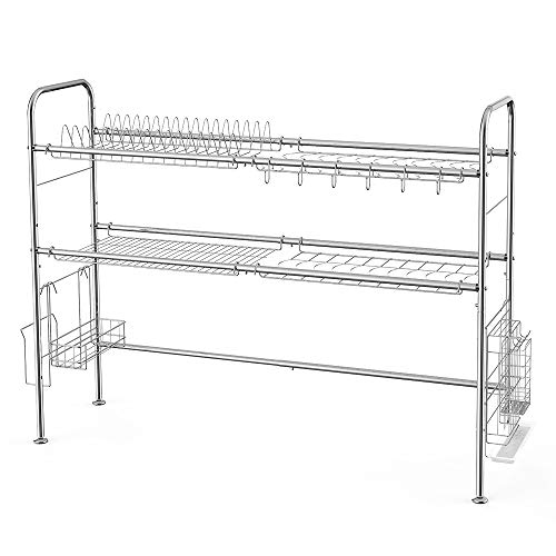 NEX Over the Sink Dish Drying Rack 2 Tier Stainless Steel Dish Rack Adjustable (Best Stainless Steel Dish Rack)