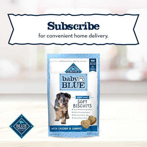 BLUE BUFFALO BABY BLUE SOFT BISCUITS WITH DHA, NATURAL DOG TREATS FOR PUPPIES, GREAT FOR TRAINING, WITH CHICKEN & CARROTS, 8-OZ BAG