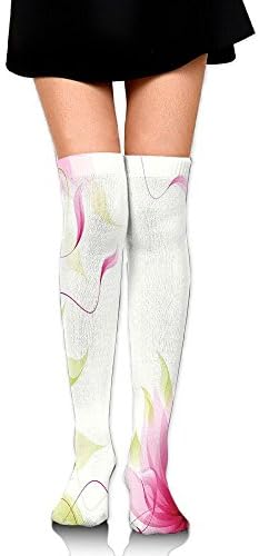 Hizhogqul Ivy Flowers Leaves Abstract Natural Botanic Relaxing Lotus Design Print Women's Fashion Over The Knee High Socks (60cm)
