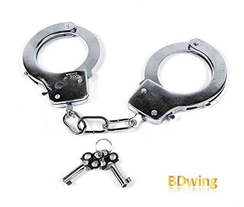 Bdwing - Metal Handcuffs with Keys. Party Favors for Police Swat Role Play. Kids Play Toy Metal Handcuffs - Party Supplies Costume Accessory (Silver)