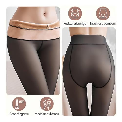 Meia Calça Térmica Forrada Peluciada Tamanho Único (36 Ao 44) Translúcida Veludo Interno -Resistente Forrada Para Frio Extremo Inverno Feminina Casual Confortável Premium