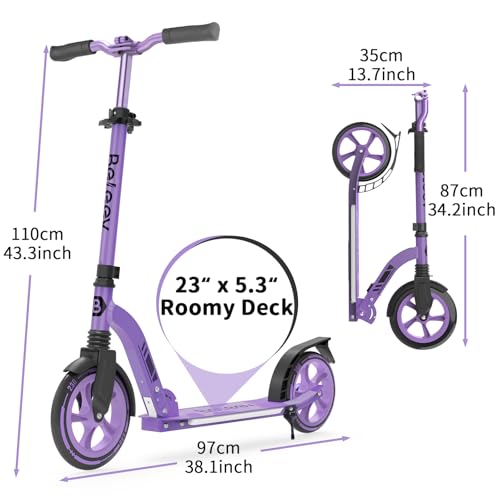 BELEEV V9 Children's Scooter from 6 to 14 Years, Adults and Teenagers up to 100 kg, LED Light Stem & Deck, Foldable and Height Adjustable, Big Wheel 200 mm, City Scooter 2 Wheels