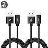 RoFI Compatible Phone Cable, [2Pack] 2FT Nylon Braided Fast Charging USB Cord Replcement for Phone X 8 8 Plus 7 7 Plus 6s 6s Plus 6 6 Plus 5 5S 5C SE Pad Air Mini and More (2 Pack Black, 2 FT)