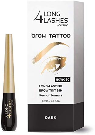 Long 4 Lashes by Oceanic Brow Tattoo, Long Lasting Brow Tint 24Hr, Peel Off Formula (1 Pack, Dark)