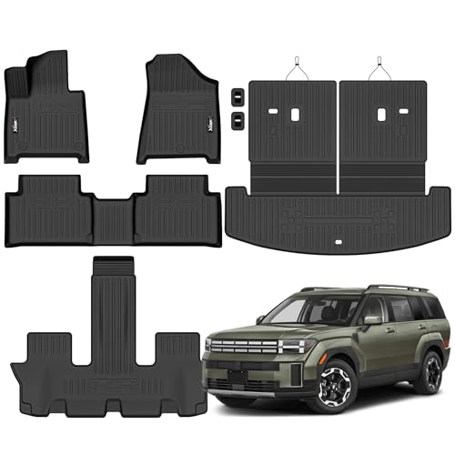 Floor Mats for 2024-2026 Hyundai Santa Fe 6&7 Seat Trunk Mat with Backrest Mat All Weather TPE Rubber Cargo Liner Back Seat Cover 3rd Row for Hyundai Santa Fe 2026 Accessories(Fit Hybrid and Gas)