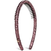 SHE'S FREE STYLE JUST FOR YOU Upgraded Classic Thin Headbands for Women, Non-Slip Polyester & Plastic Hair Bands with Teeth for Strong Hold Grip, Durable Hair Accessories (Pink-A1, Upgrade)