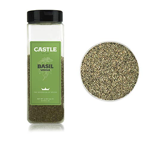 Castle Foods | Whole Basil Container, Premium Restaurant Quality (5 oz)
