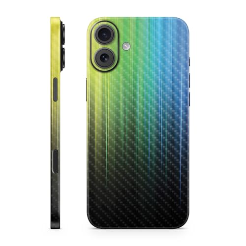 Carbon Fiber Phone Skin Compatible with Apple iPhone 16 Plus - Rainbow Streaks…