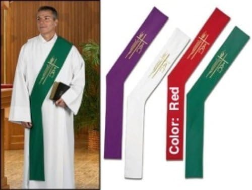 Alpha/Omega Wheat Deacon Stole Red by Catholic Factory Outlet