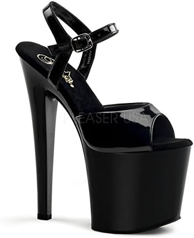 Pleaser Taboo-709 Exotic Dancing Super High 7 1/2" Heel Platform Sandal. Black/Patent/Black-Size 7