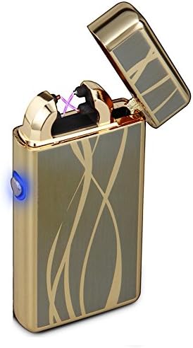 Windproof Lighter,Moonwbak Metal Body USB Rechargeable Electronic Double Arc Cigarette Lighter Windproof Flameless Plasma Double Arc Pulse Lighter