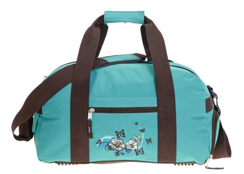 ELEPHANT Sporttasche Schulsporttasche 47 cm mit Schuhfach Schulsport Tasche Flower BUTTERFLY TÜRKIS