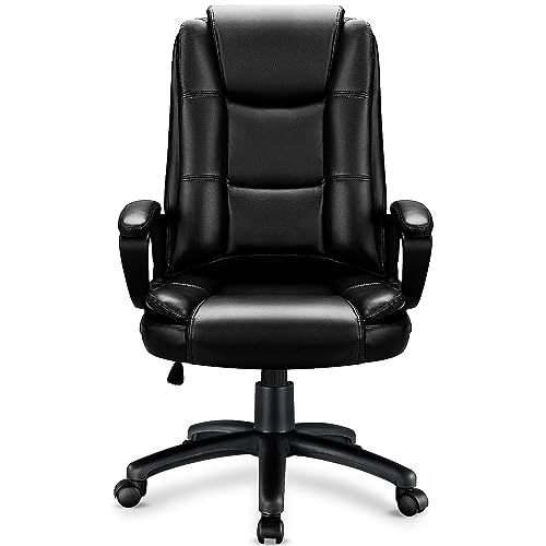 OFIKA Home Office Chair, Ergonomic Desk Chair, Adjustable Task Chair for Lumbar Back Support, Computer Chair with Rolling Swivel and Armrest, Modern Executive High Back Leather Chairs (Dark Black)