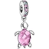 Ouroyea Murano Glass Deep Pink Sea Turtle Dangle Charm 925 Sterling Silver Pendant,Jewelry Bead Gift for Women Bracelet&Necklace