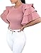DUBACH Women's Half Bell Sleeve Shirts Pink XL