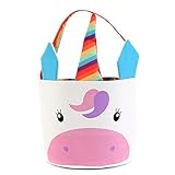 Unicorn Easter Basket Canvas Cartoon Easter Basket Bag for Eggs Hunts (Rainbow Unicorn)