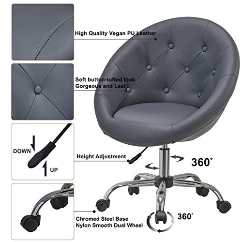 Duhome 509B Home Office Chair Task Computer Chair with Wheels Swivel Height Adjustable Working Stool (Grey) - Thumbnail 4