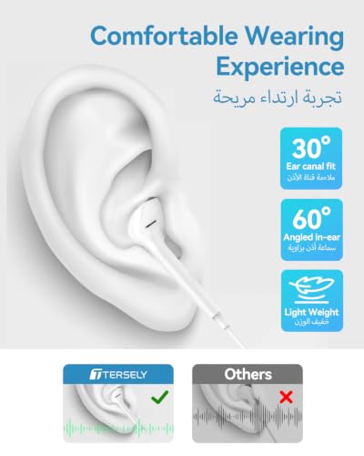 T Tersely USB C Wired Earbuds with Mic&Controls-Noise Isolating, Type C Headphones Compatible with iPhone 17/16/15 Pro Max, Samsung Galaxy S26/S25/S24/S23/Ultra, Pixel​ 10/9/8 (White)