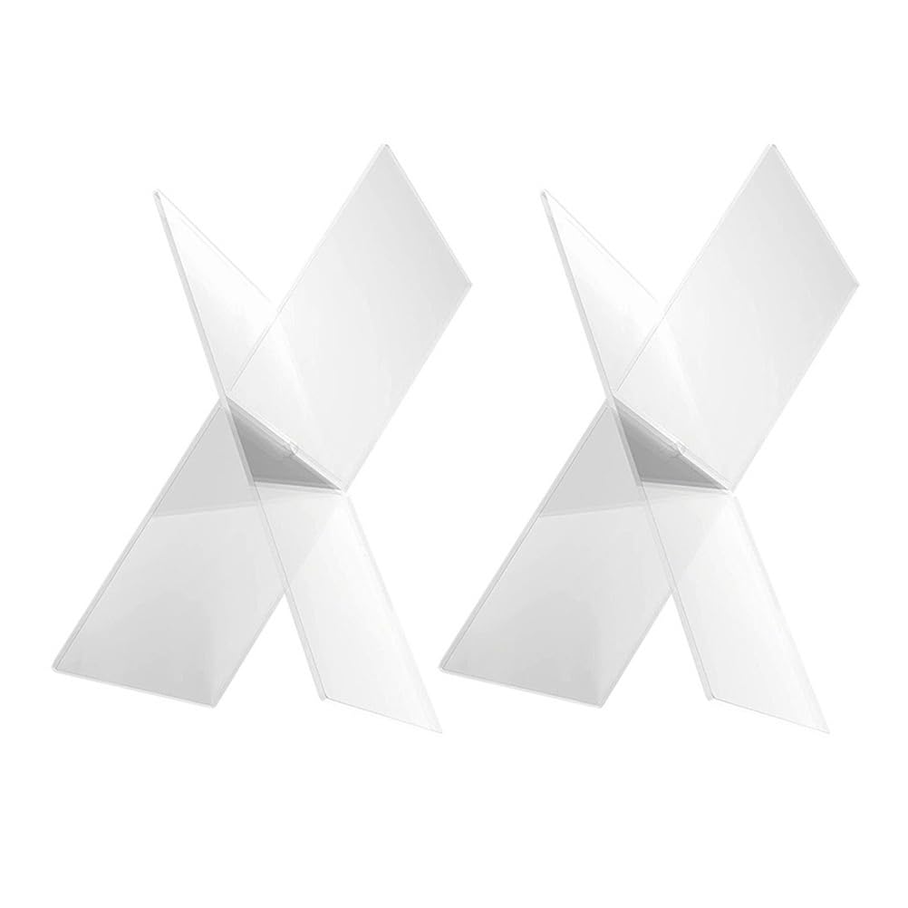 2Pcs X-Shape Acrylic Book Stand Transparent Display Rack for Books, Music Sheets, Recipes, Magazines, Compact Reading Holder for Home Office Library