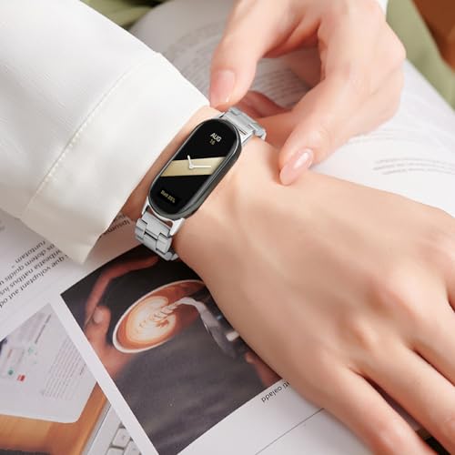 Metal Strap Compatible with Xiaomi Mi Band 10, 9 and Xiaomi Band 8 | Stainless Steel Bracelet for Miband 10/9/8 for Watches, Men and Women